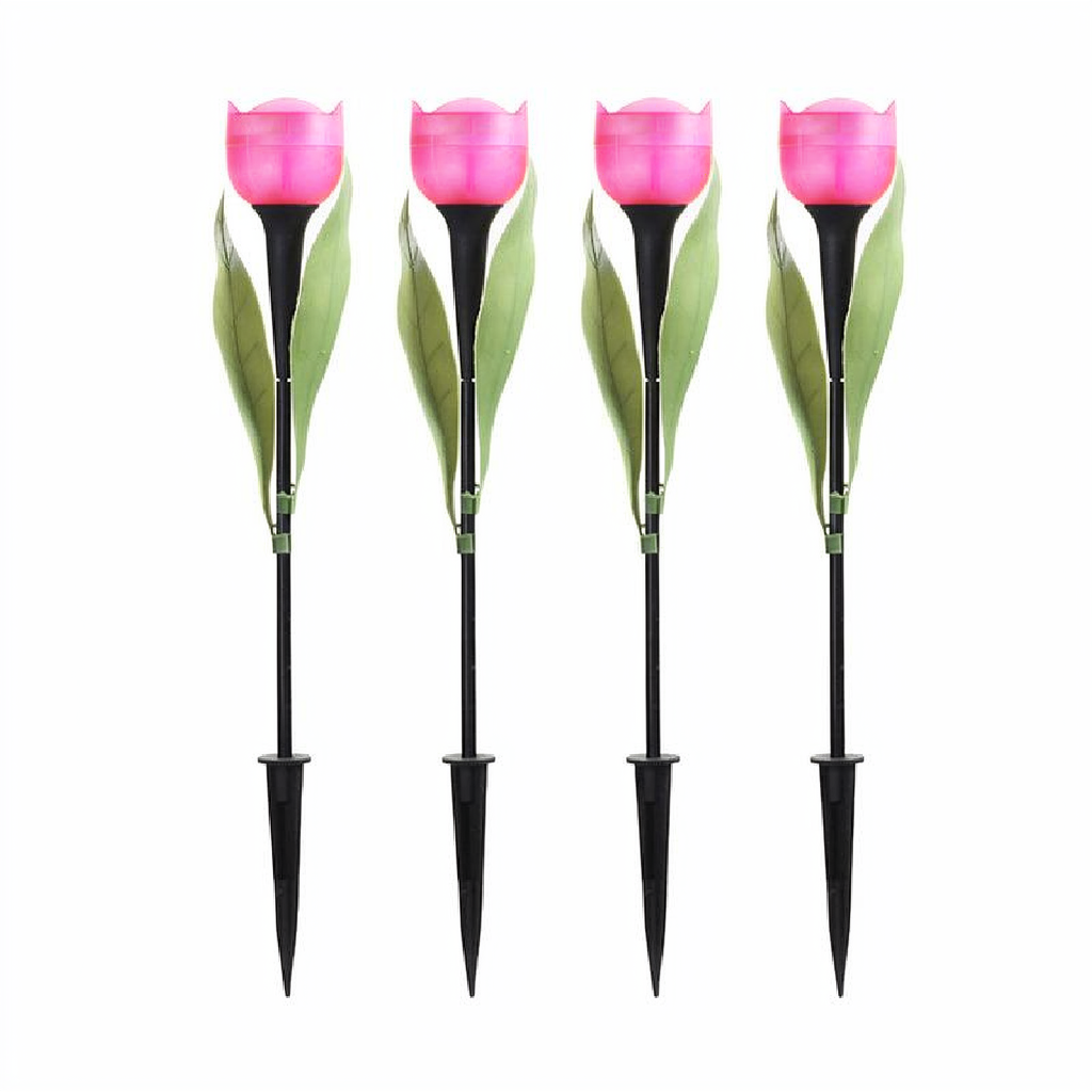 Solar Powered Tulip Flower Garden Stake Light - 4 Pcs, Weatherproof Yard Lawn Flower Bed Patio Outdoor Decor Lighting