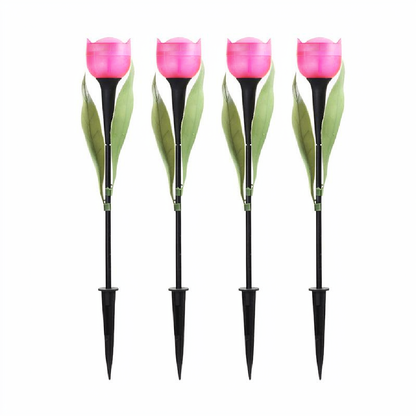 Solar Powered Tulip Flower Garden Stake Light - 4 Pcs, Weatherproof Yard Lawn Flower Bed Patio Outdoor Decor Lighting