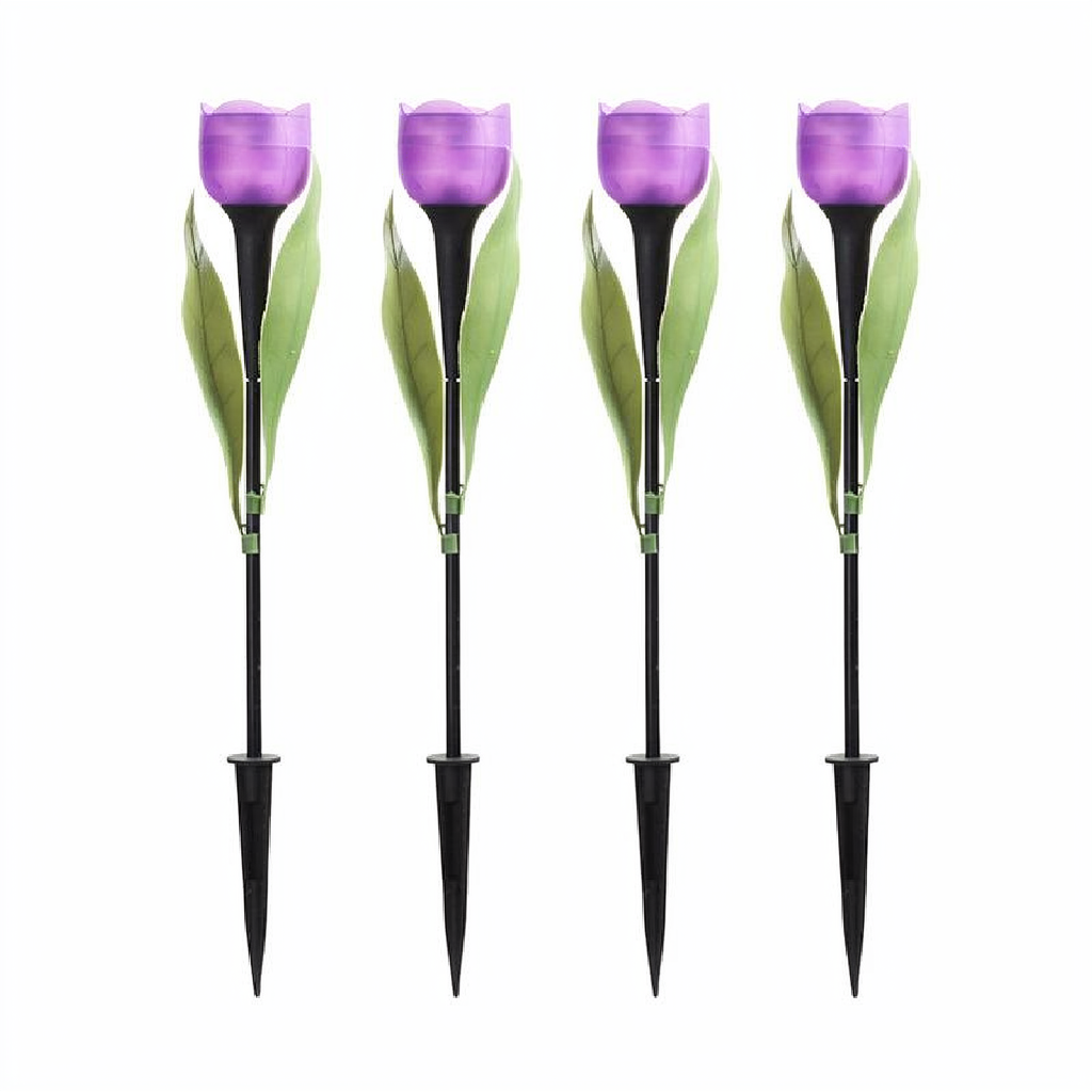 Solar Powered Tulip Flower Garden Stake Light - 4 Pcs, Weatherproof Yard Lawn Flower Bed Patio Outdoor Decor Lighting