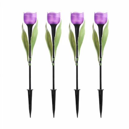 Solar Powered Tulip Flower Garden Stake Light - 4 Pcs, Weatherproof Yard Lawn Flower Bed Patio Outdoor Decor Lighting