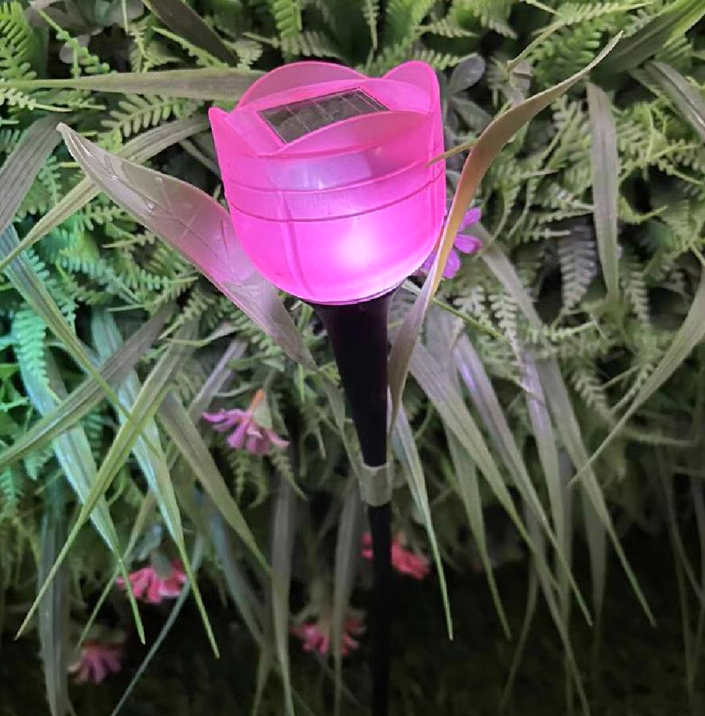 Solar Powered Tulip Flower Garden Stake Light - 4 Pcs, Weatherproof Yard Lawn Flower Bed Patio Outdoor Decor Lighting