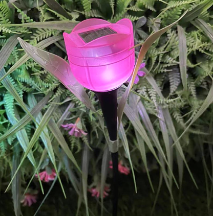 Solar Powered Tulip Flower Garden Stake Light - 4 Pcs, Weatherproof Yard Lawn Flower Bed Patio Outdoor Decor Lighting