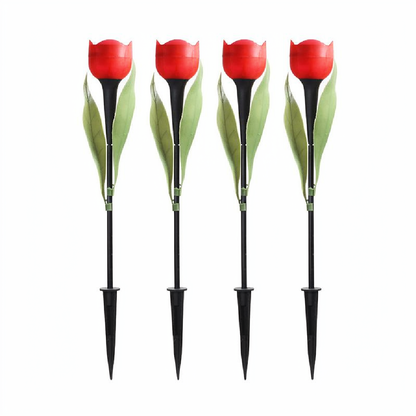Solar Powered Tulip Flower Garden Stake Light - 4 Pcs, Weatherproof Yard Lawn Flower Bed Patio Outdoor Decor Lighting