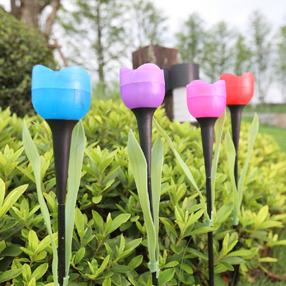 Solar Powered Tulip Flower Garden Stake Light - 4 Pcs, Weatherproof Yard Lawn Flower Bed Patio Outdoor Decor Lighting