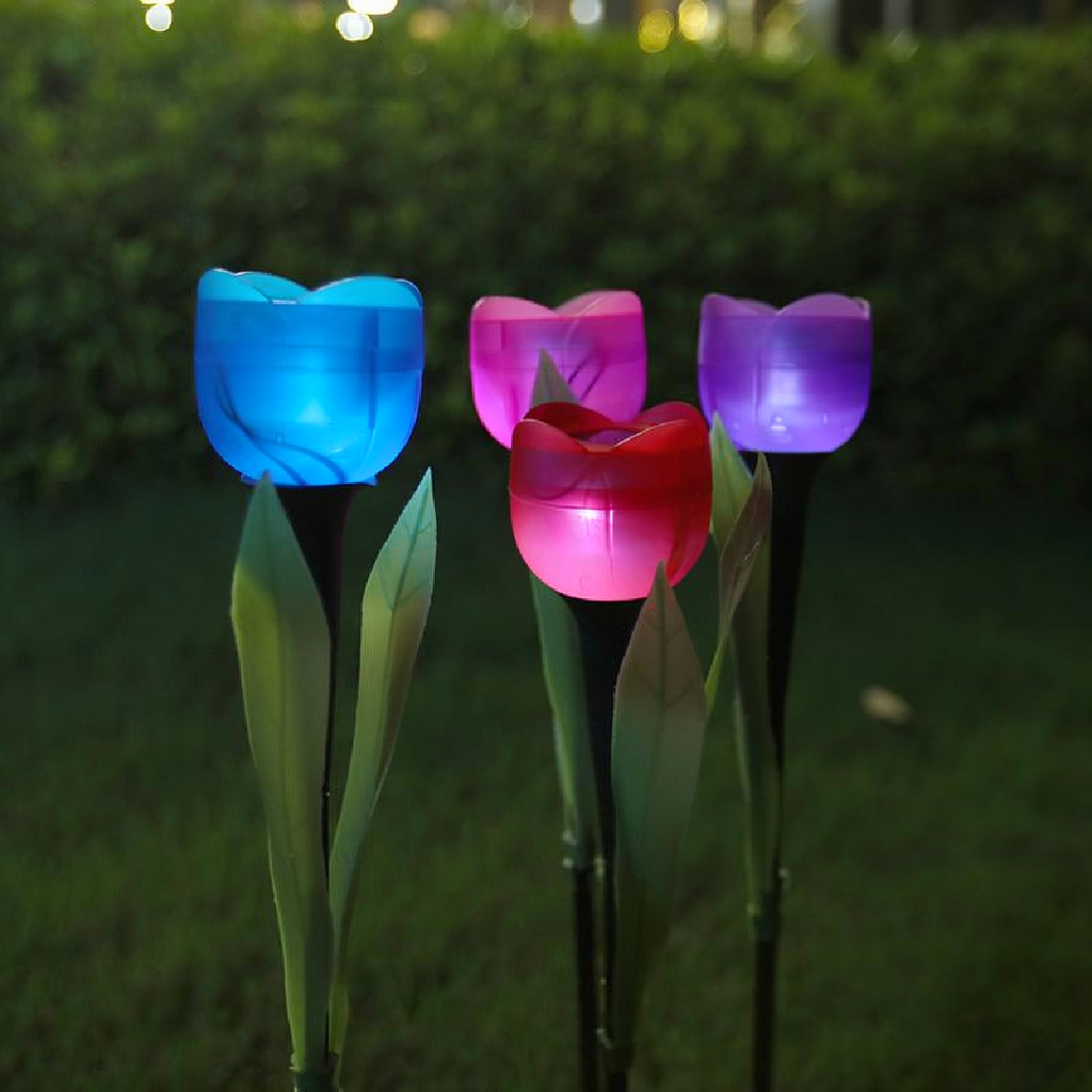 Solar Powered Tulip Flower Garden Stake Light - 4 Pcs, Weatherproof Yard Lawn Flower Bed Patio Outdoor Decor Lighting
