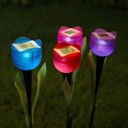 Solar Powered Tulip Flower Garden Stake Light - 4 Pcs, Weatherproof Yard Lawn Flower Bed Patio Outdoor Decor Lighting
