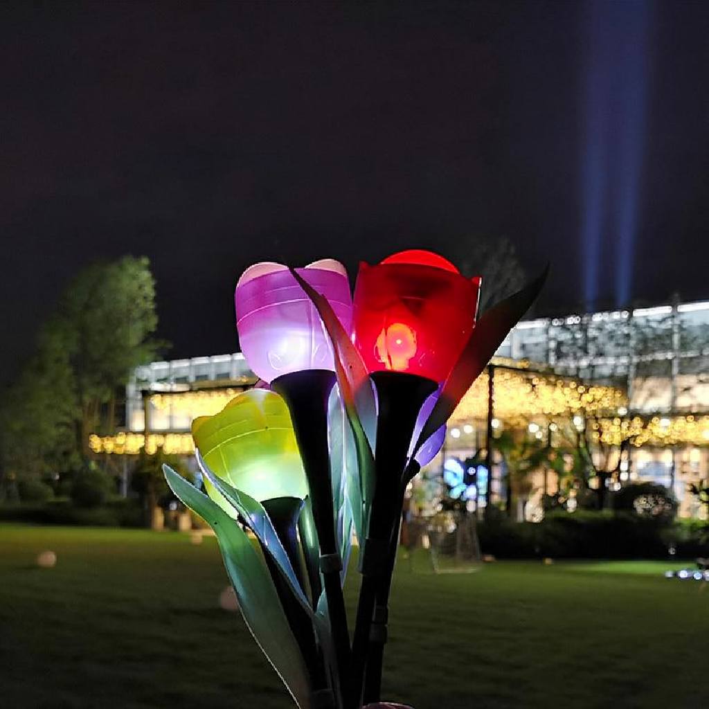 Solar Powered Tulip Flower Garden Stake Light - 4 Pcs, Weatherproof Yard Lawn Flower Bed Patio Outdoor Decor Lighting