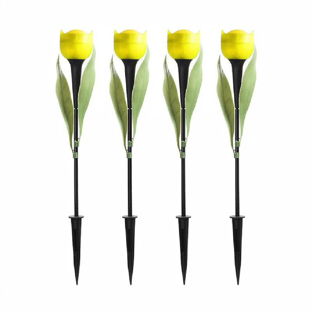 Solar Powered Tulip Flower Garden Stake Light - 4 Pcs, Weatherproof Yard Lawn Flower Bed Patio Outdoor Decor Lighting