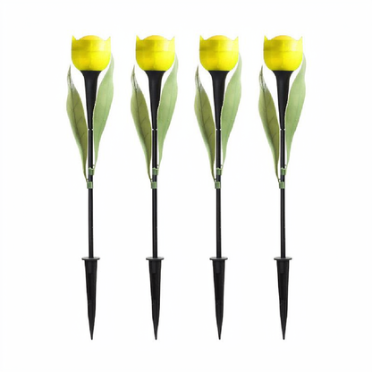 Solar Powered Tulip Flower Garden Stake Light - 4 Pcs, Weatherproof Yard Lawn Flower Bed Patio Outdoor Decor Lighting