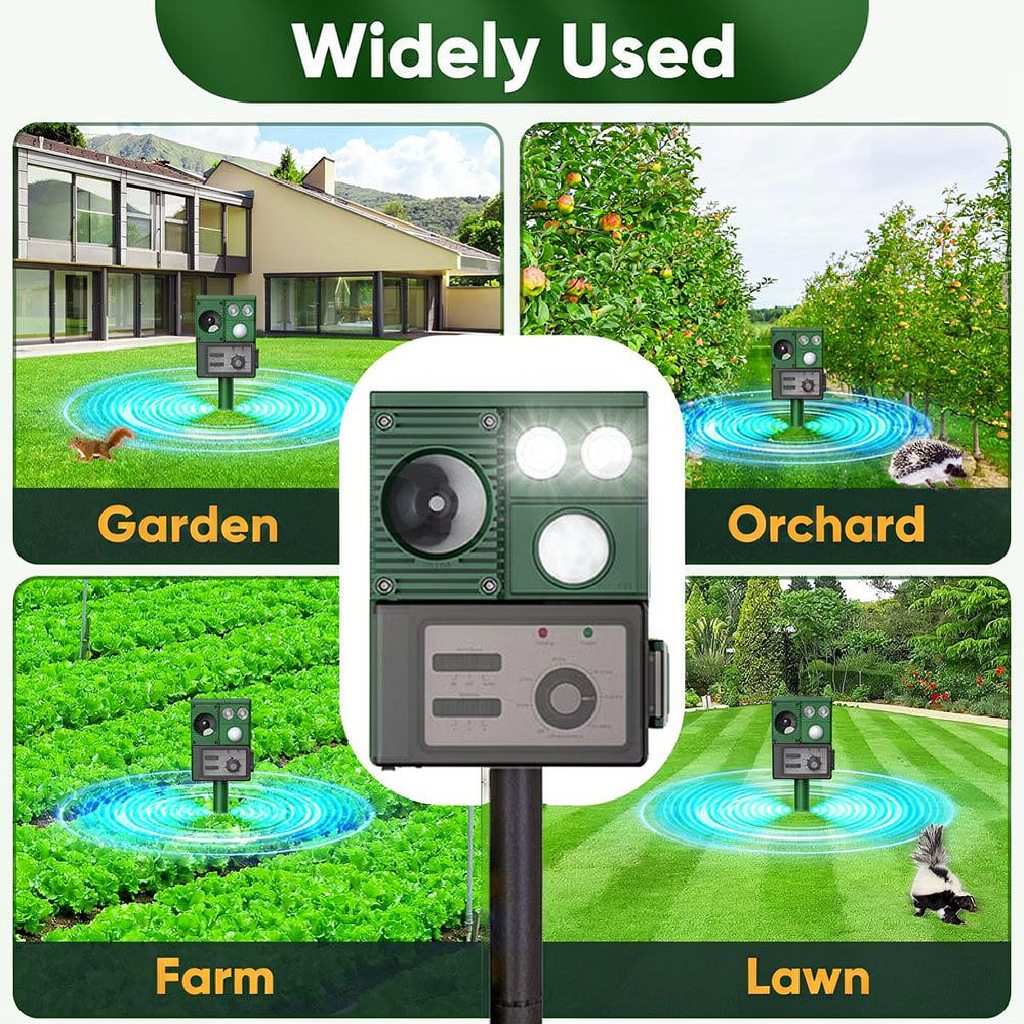 Solar Powered Ultrasonic Animal Repellent Device - Weatherproof Yard Garden Outdoor Pest Animal Deterrent