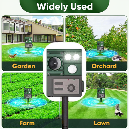 Solar Powered Ultrasonic Animal Repellent Device - Weatherproof Yard Garden Outdoor Pest Animal Deterrent