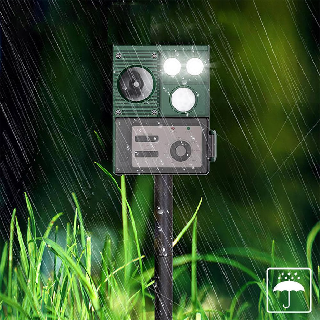 Solar Powered Ultrasonic Animal Repellent Device - Weatherproof Yard Garden Outdoor Pest Animal Deterrent