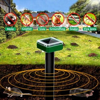 Solar Powered Ultrasonic Mole Repellent Stake - Waterproof Outdoor Lawn Yard Pest Control Accessory