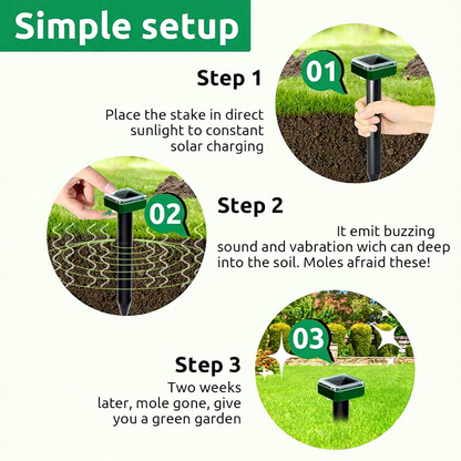 Solar Powered Ultrasonic Mole Repellent Stake - Waterproof Outdoor Lawn Yard Pest Control Accessory