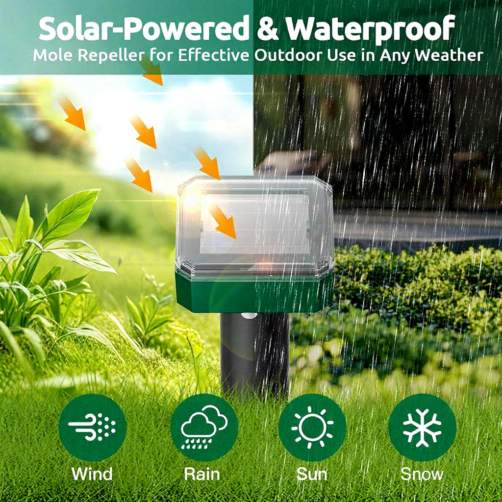 Solar Powered Ultrasonic Mole Repellent Stake - Waterproof Outdoor Lawn Yard Pest Control Accessory