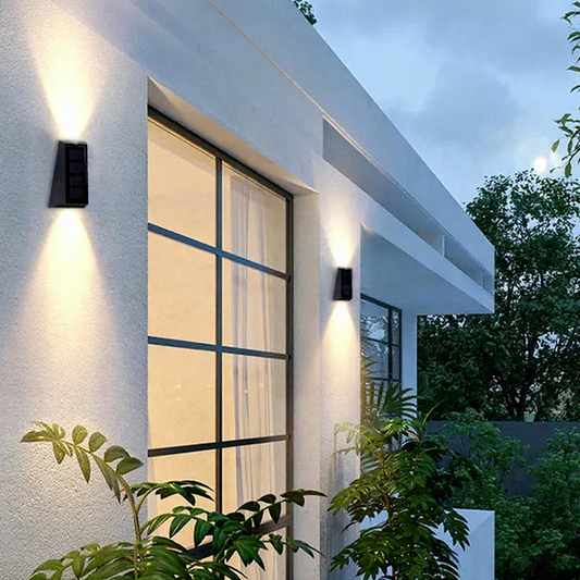 Solar Powered Up & Down LED Wall Light - 2 Pack, Weatherproof Outdoor Patio Exterior Lighting
