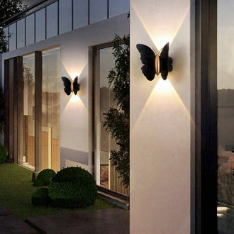 Solar Powered Up & Down Warm White LED Butterfly Wall Lights - Weatherproof Patio & Fence Lighting