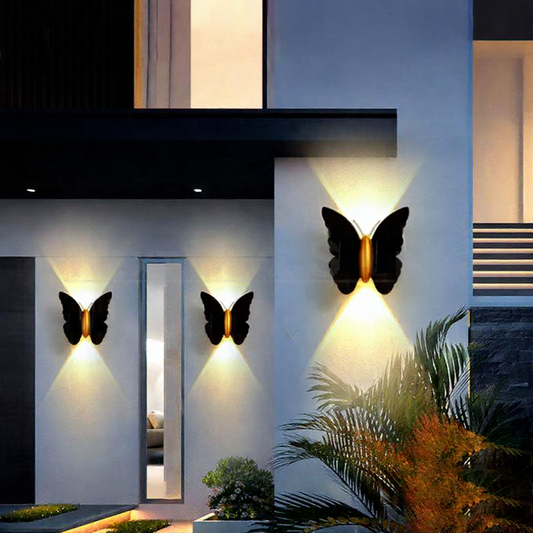 Solar Powered Up & Down Warm White LED Butterfly Wall Lights - Weatherproof Patio & Fence Lighting