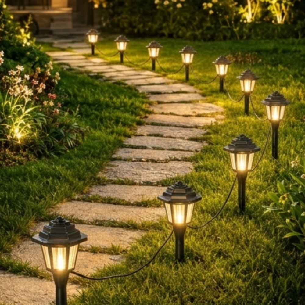 Solar Powered Vintage Mini Lantern Pathway Stake Lights - 10 LED, Waterproof Landscape Garden Lawn Yard Lighting
