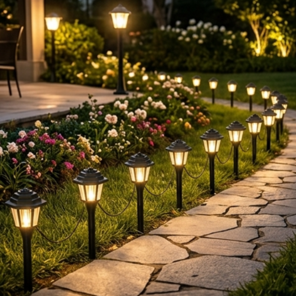Solar Powered Vintage Mini Lantern Pathway Stake Lights - 10 LED, Waterproof Landscape Garden Lawn Yard Lighting
