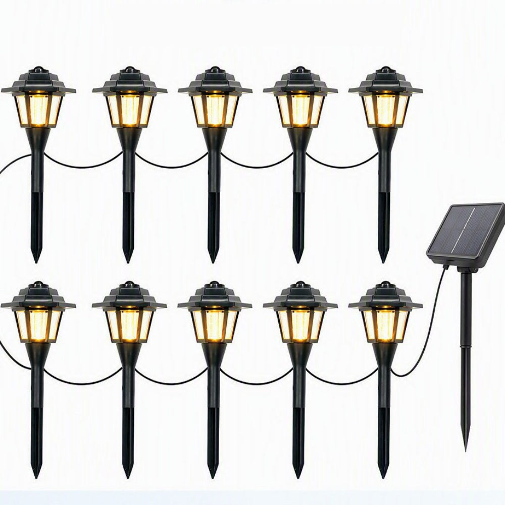 Solar Powered Vintage Mini Lantern Pathway Stake Lights - 10 LED, Waterproof Landscape Garden Lawn Yard Lighting