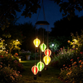 Solar Powered Warm LED Hot Air Balloon Wind Chime Lights  -  Weatherproof Patio Hanging Lighting