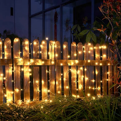 Solar Powered Warm White Fairy LED String Lights - 100 LED, Weatherproof Outdoor Holiday Garden Party Decor Lighting