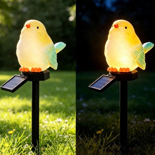 Solar Powered Warm White LED Bird Figurine Garden Stake Light - Weatherproof Lawn & Pathway Lighting