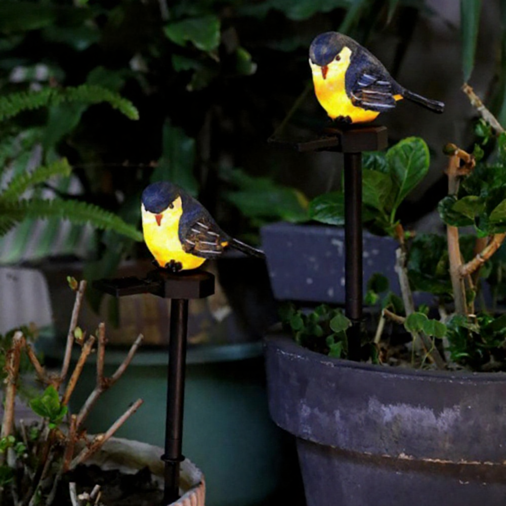 Solar Powered Warm White LED Bird Stake Light - Waterproof Outdoor Lawn Patio Garden Lighting