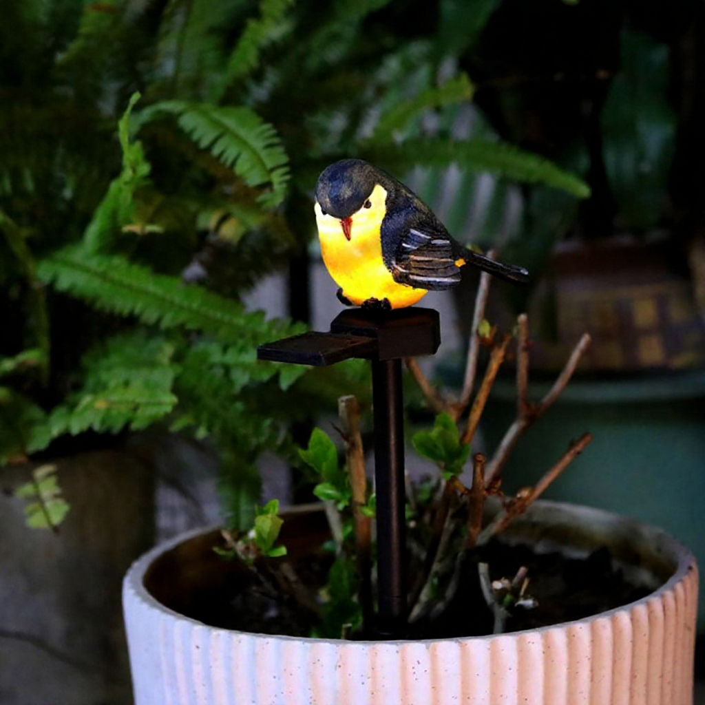 Solar Powered Warm White LED Bird Stake Light - Waterproof Outdoor Lawn Patio Garden Lighting