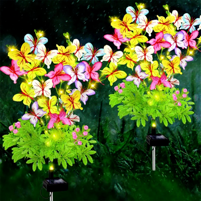 Solar Powered Warm White LED Butterfly Stake Light  -  2 Pack, Weatherproof Outdoor Lawn Pathway Garden Lighting