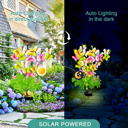 Solar Powered Warm White LED Butterfly Stake Light  -  2 Pack, Weatherproof Outdoor Lawn Pathway Garden Lighting