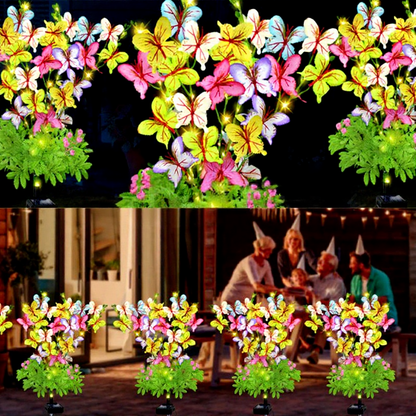 Solar Powered Warm White LED Butterfly Stake Light  -  2 Pack, Weatherproof Outdoor Lawn Pathway Garden Lighting
