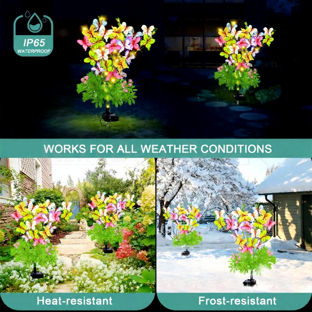 Solar Powered Warm White LED Butterfly Stake Light  -  2 Pack, Weatherproof Outdoor Lawn Pathway Garden Lighting