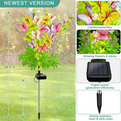 Solar Powered Warm White LED Butterfly Stake Light  -  2 Pack, Weatherproof Outdoor Lawn Pathway Garden Lighting