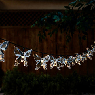 Solar Powered Warm White LED Butterfly String Lights ‑ Weatherproof Patio & Tree Accent Lighting