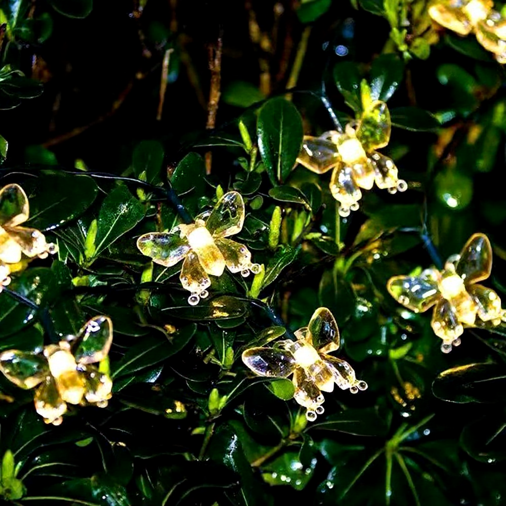 Solar Powered Warm White LED Butterfly String Lights  -  Weatherproof Patio & Tree Accent Lighting