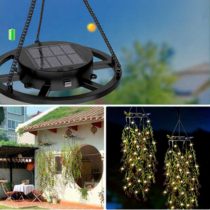 Solar Powered Warm White LED Dangling Bamboo Leaf Lights - Weatherproof Patio Lighting