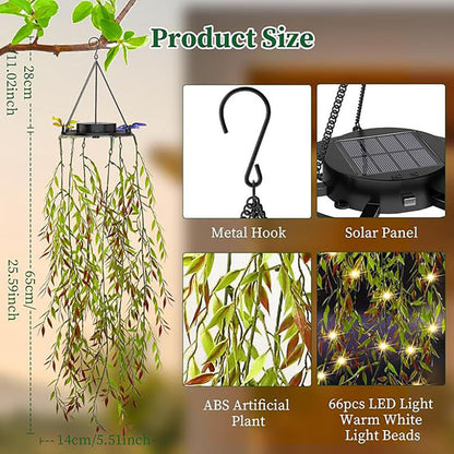 Solar Powered Warm White LED Dangling Bamboo Leaf Lights - Weatherproof Patio Lighting