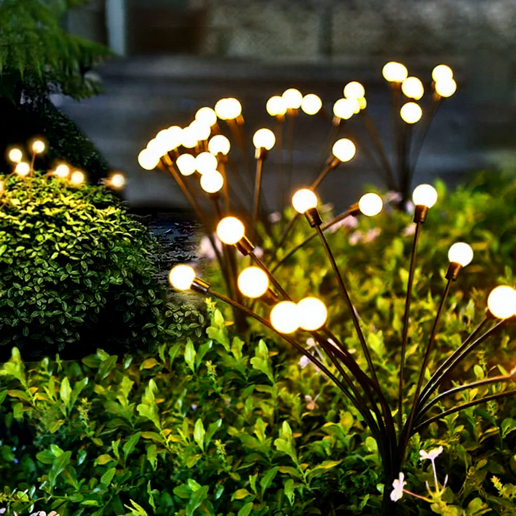 Solar Powered Warm White LED Firefly Stake Light - 2 Pack, Weatherproof Outdoor Lawn Pathway Garden Lighting