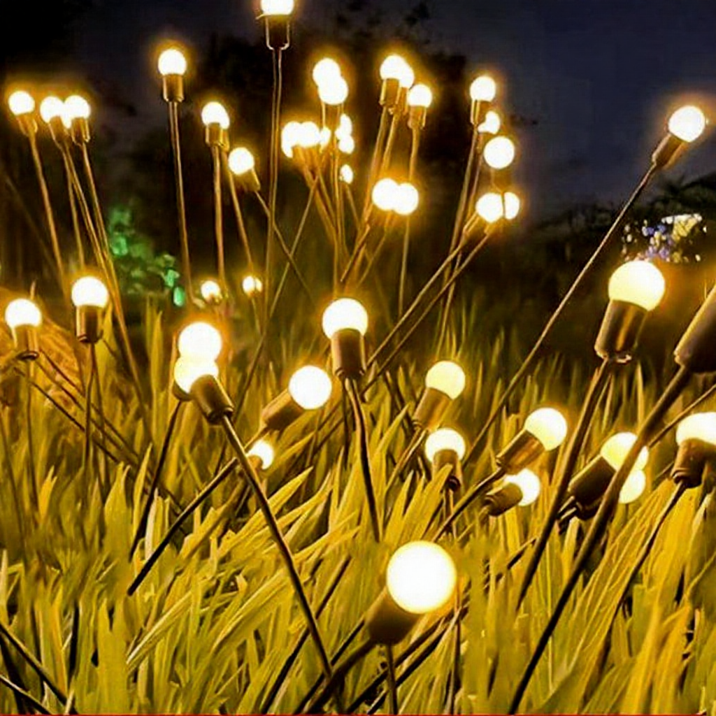 Solar Powered Warm White LED Firefly Stake Light - 4 Pack, Weatherproof Outdoor Lawn Pathway Garden Lighting