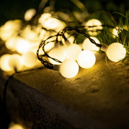 Solar Powered Warm White LED Globe String Lights - 23 ft, 50 LED, Weatherproof Outdoor Home Holiday Garden Party Decor Lighting