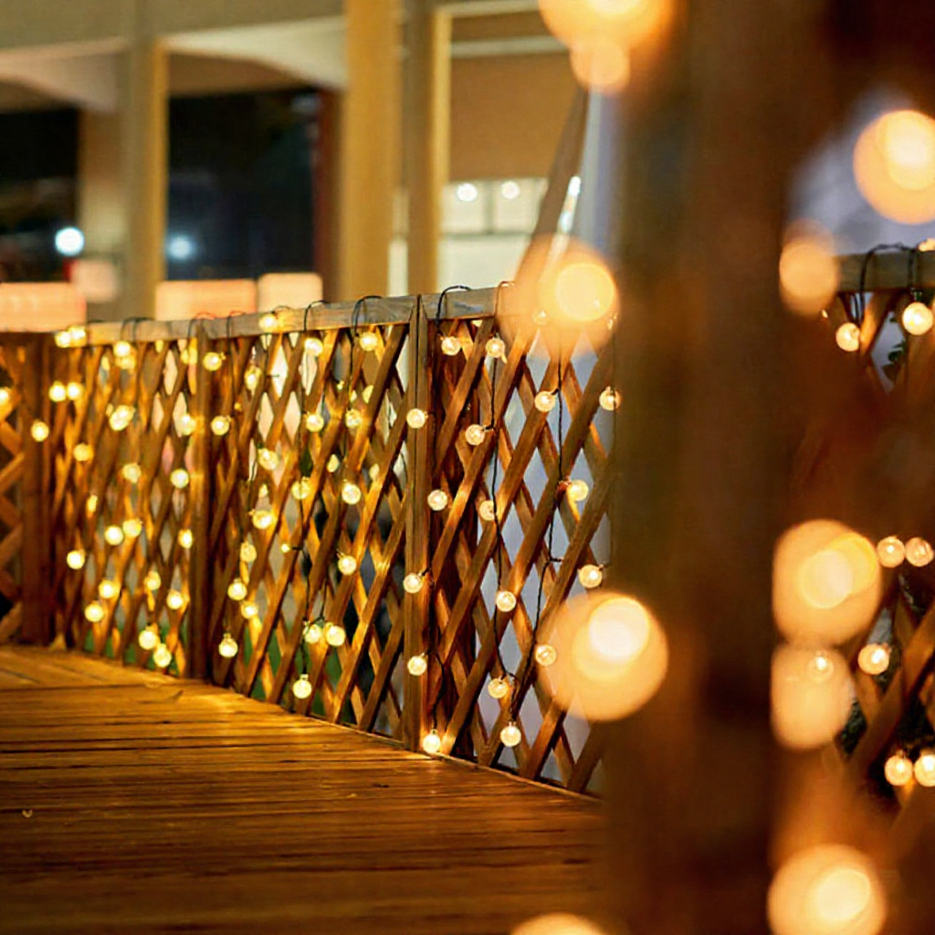 Solar Powered Warm White LED Globe String Lights - 23 ft, 50 LED, Weatherproof Outdoor Home Holiday Garden Party Decor Lighting