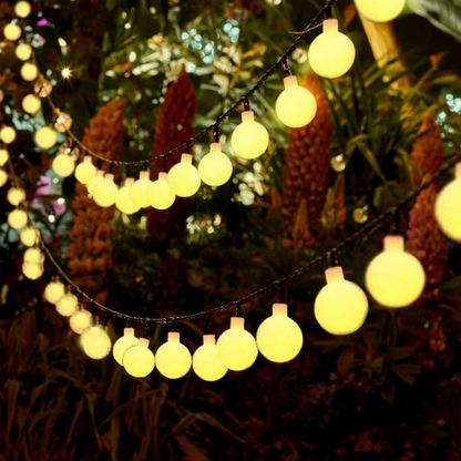 Solar Powered Warm White LED Globe String Lights - 23 ft, 50 LED, Weatherproof Outdoor Home Holiday Garden Party Decor Lighting