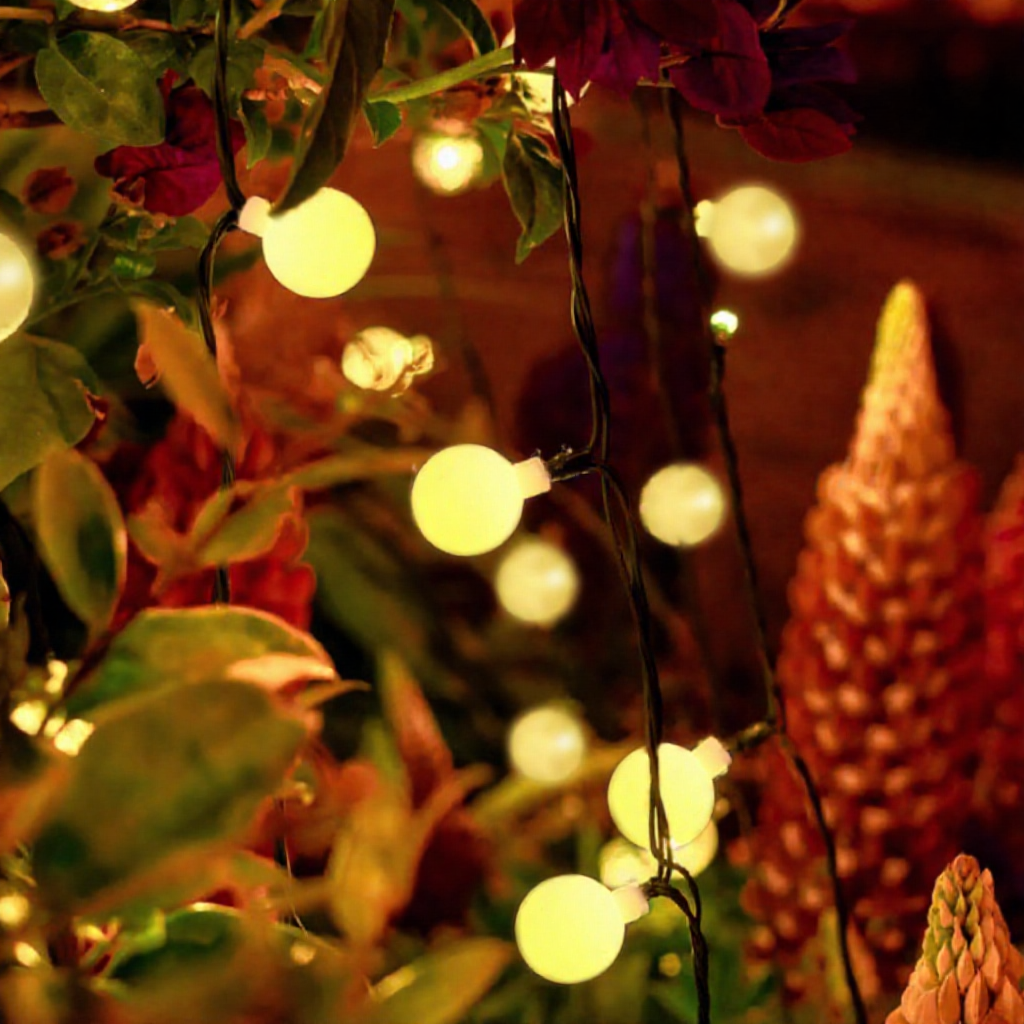 Solar Powered Warm White LED Globe String Lights - 23 ft, 50 LED, Weatherproof Outdoor Home Holiday Garden Party Decor Lighting