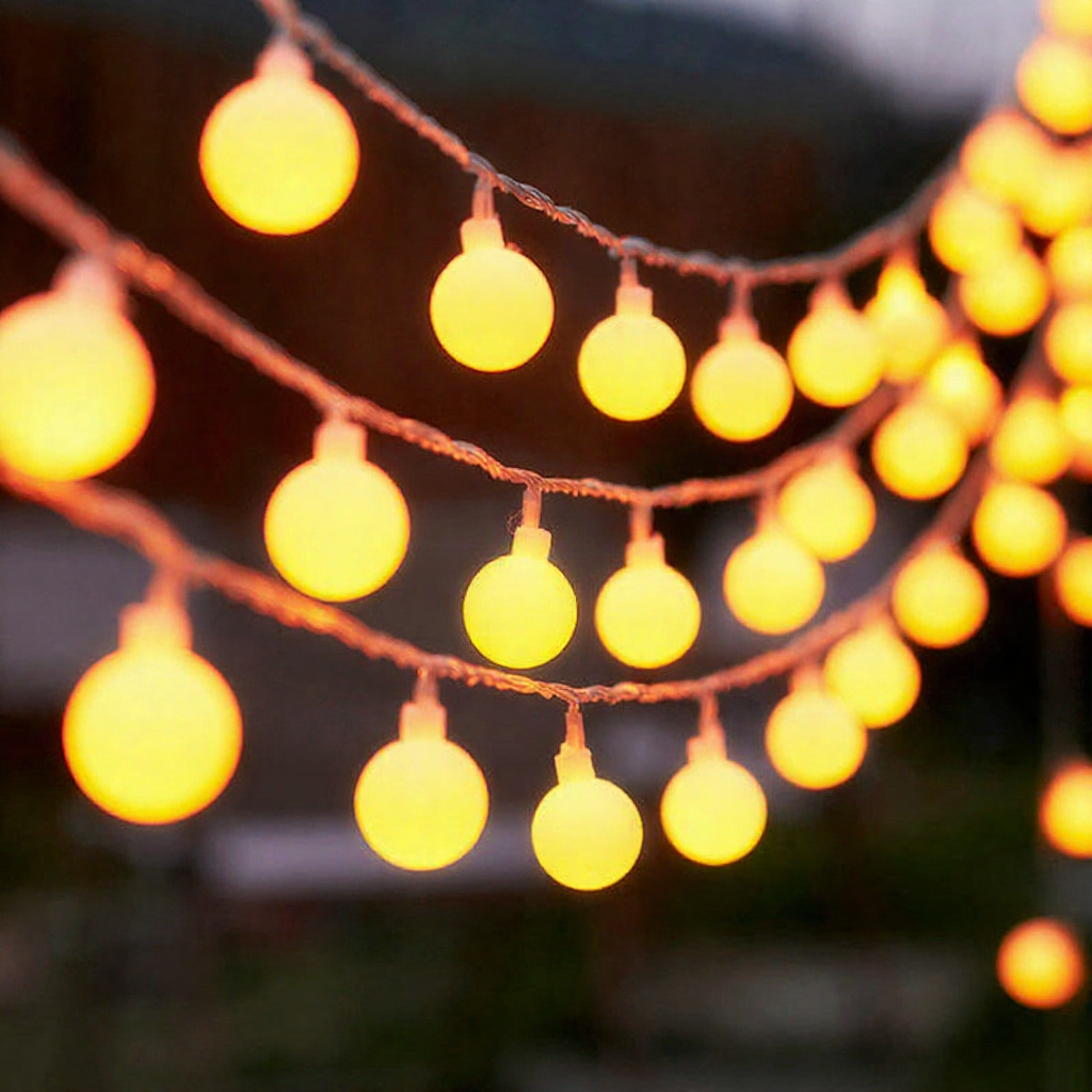 Solar Powered Warm White LED Globe String Lights - 23 ft, 50 LED, Weatherproof Outdoor Home Holiday Garden Party Decor Lighting
