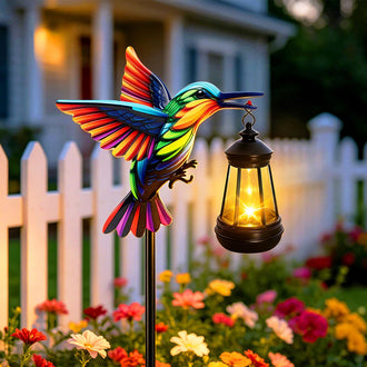 Solar Powered Warm‑White LED Hummingbird Garden Stake ‑ Weatherproof Flower Bed & Yard Lighting