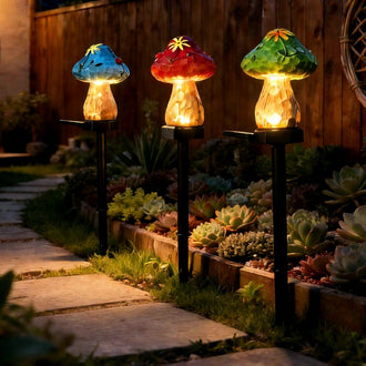 Solar Powered Warm‑White LED Mushroom Garden Stake Light ‑ Weatherproof Lawn & Pathway Lighting