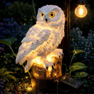 Solar Powered Warm White LED Owl Stake Light - Waterproof Outdoor Flower Bed Lawn Yard Garden Lighting