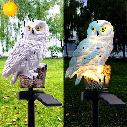 Solar Powered Warm White LED Owl Stake Light - Waterproof Outdoor Flower Bed Lawn Yard Garden Lighting